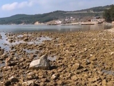 В заливе Сарос морская вода отступила на 60-70 метров