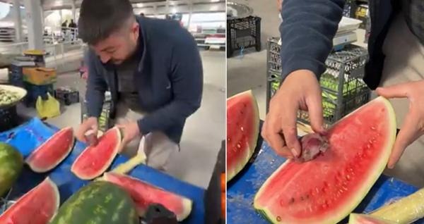 Обман на рынке: недозрелые арбузы красят свёклой и продают по 250 лир за штуку