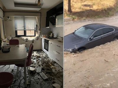 В Анкаре сильный ливень затопил улицы и обрушил подпорную стену