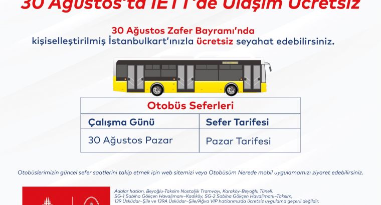 В Стамбуле 30 августа можно будет бесплатно ездить на İETT